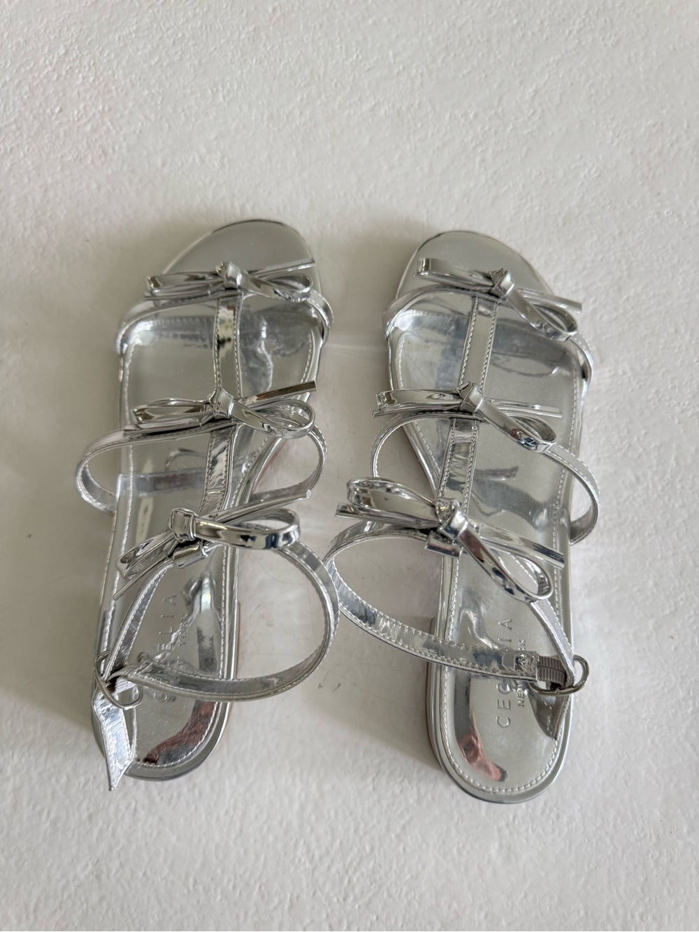 CECELIA NEW YORK Silver Bow-Strap Sandals